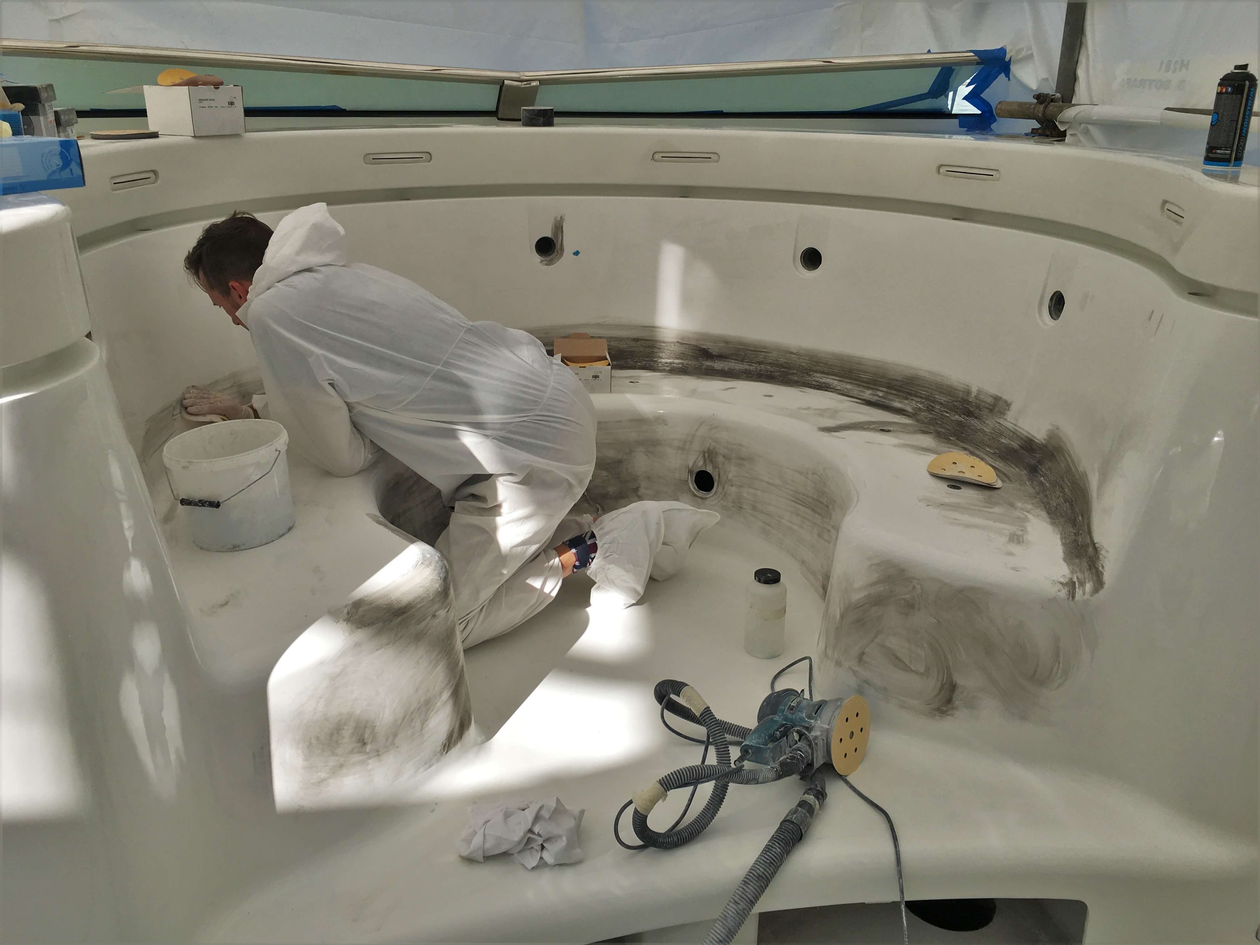 pool being refurbished by employee