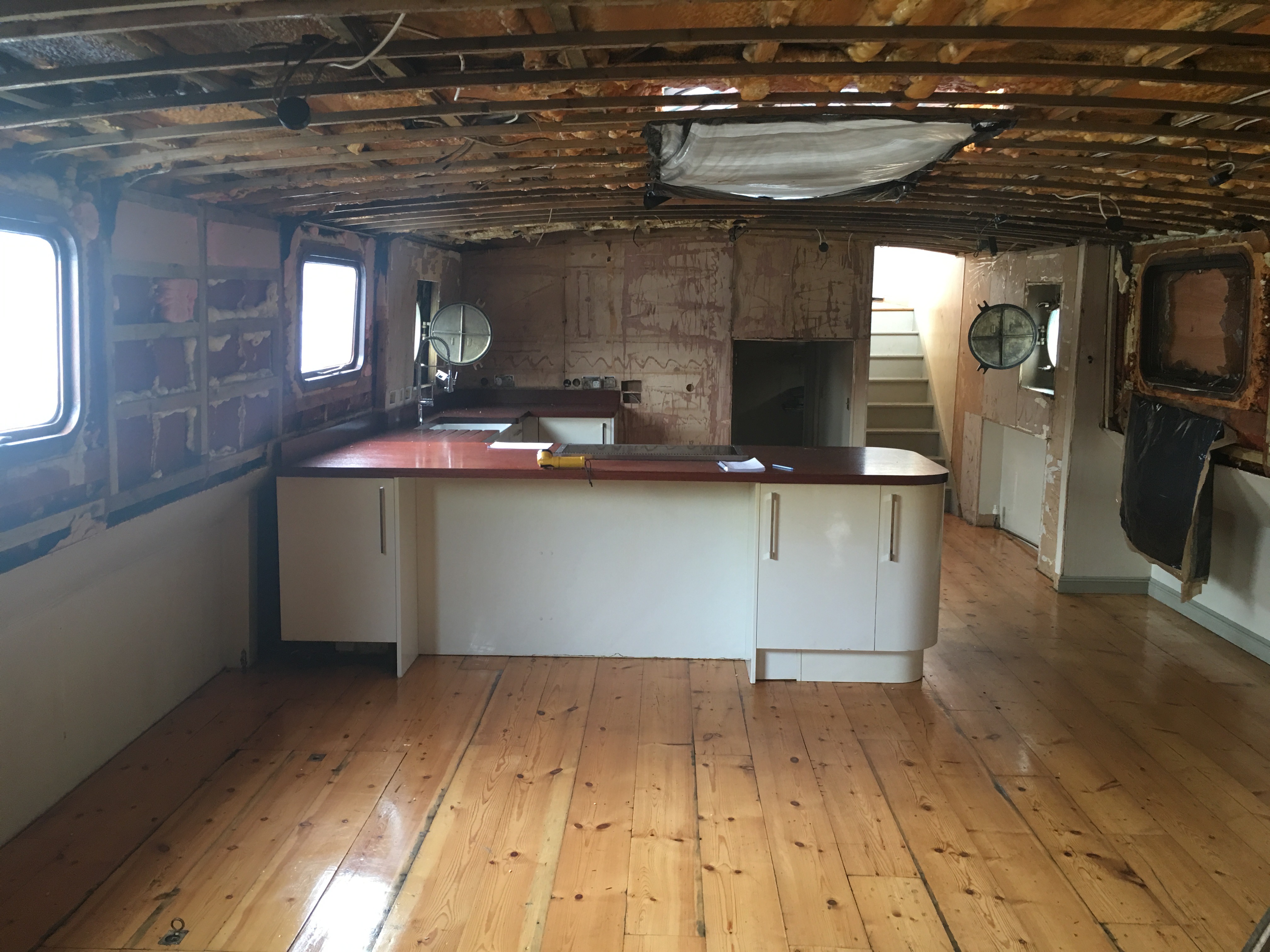 internal of canal boat during refurbishment